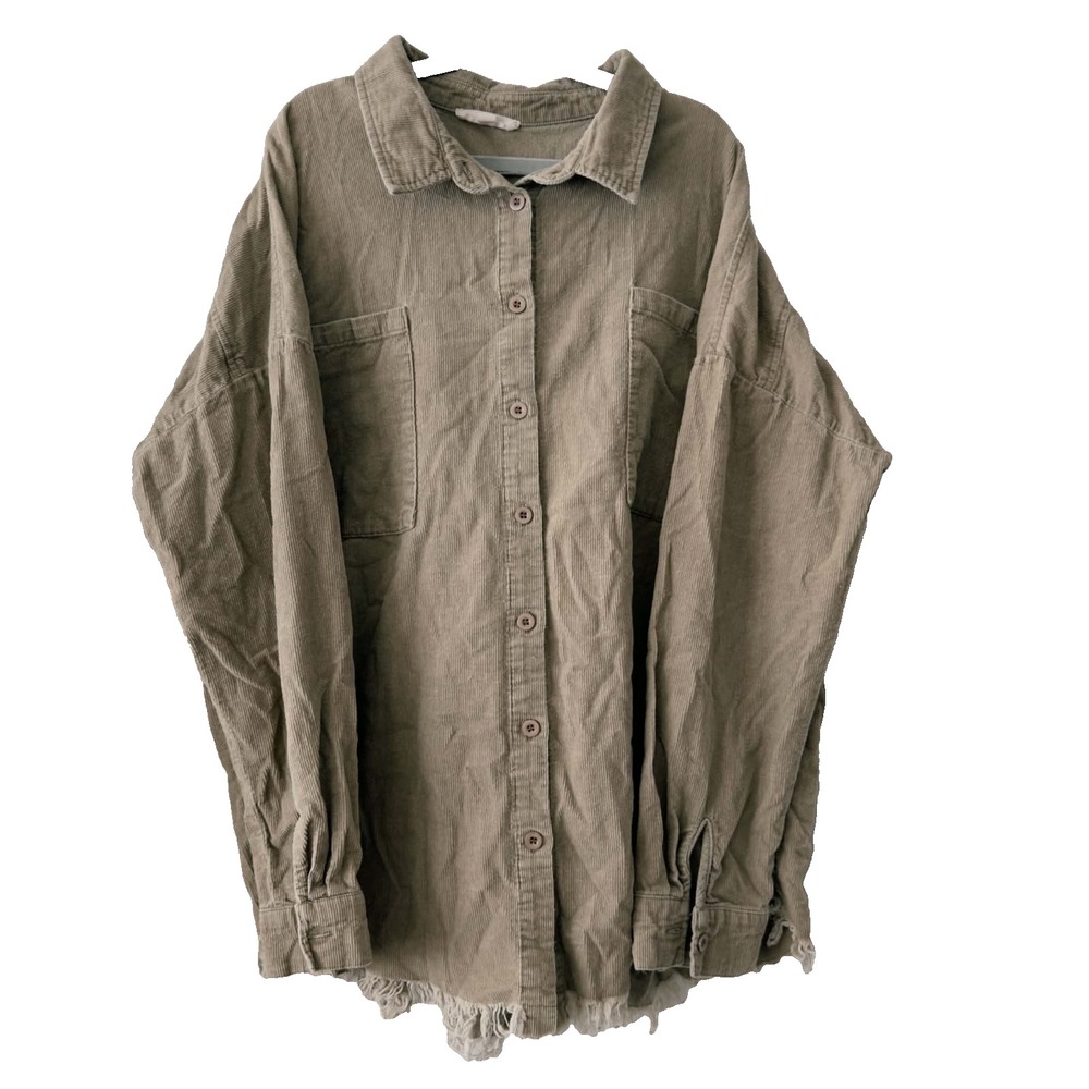 Easel Size Size Small Taupe Corduroy Shacket Raw Hem Oversized Boho Grunge